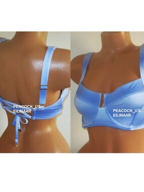 36D VICTORIA SECRET SWIM Lace-Up Back Strappy Bikini Top Blue Ombre NWT